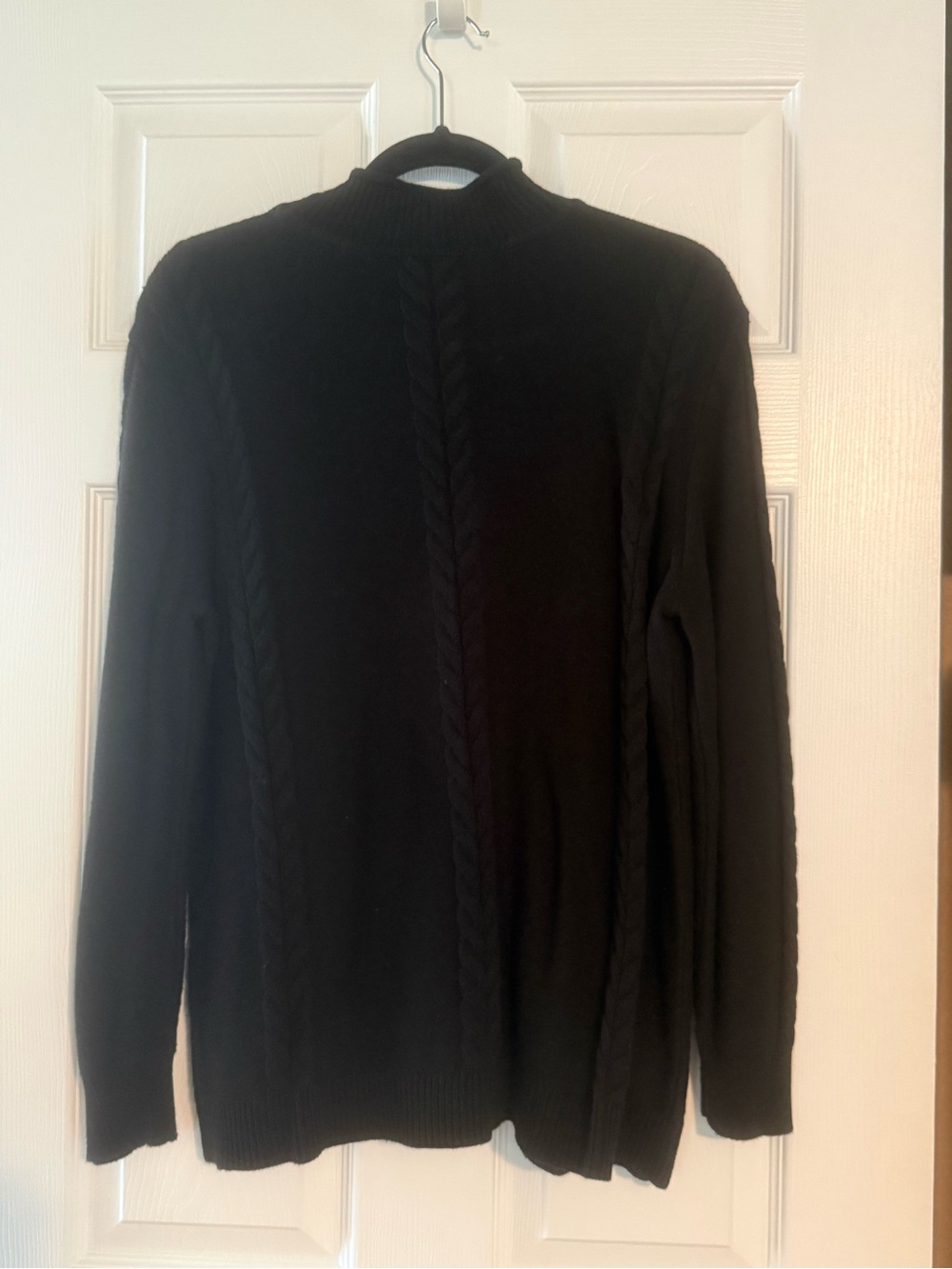 Jones New York Black Cable-Knit Mock Neck Sweater